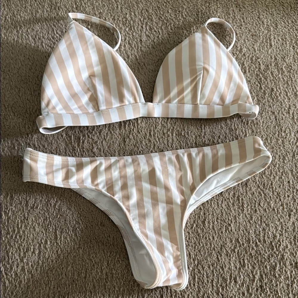 Hollister Beige and White Striped Bikini